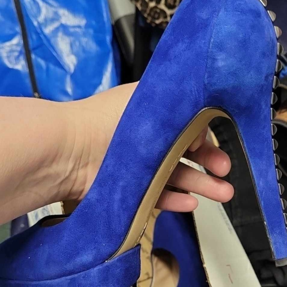 Elegant Blue Suede Women's Heels